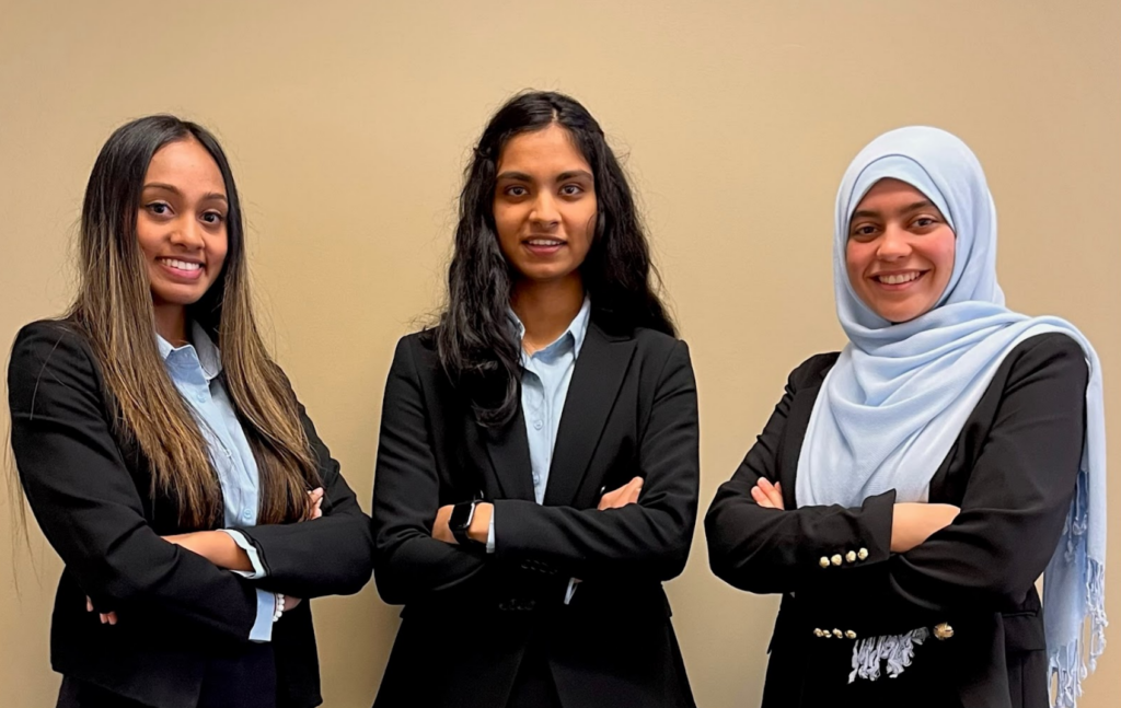 Nitya Devisetti, Sophomore, Biology; Venkata (Pooja) Singamneni, Sophomore, Biology; Hajer Ali, Junior, Biomedical Engineering